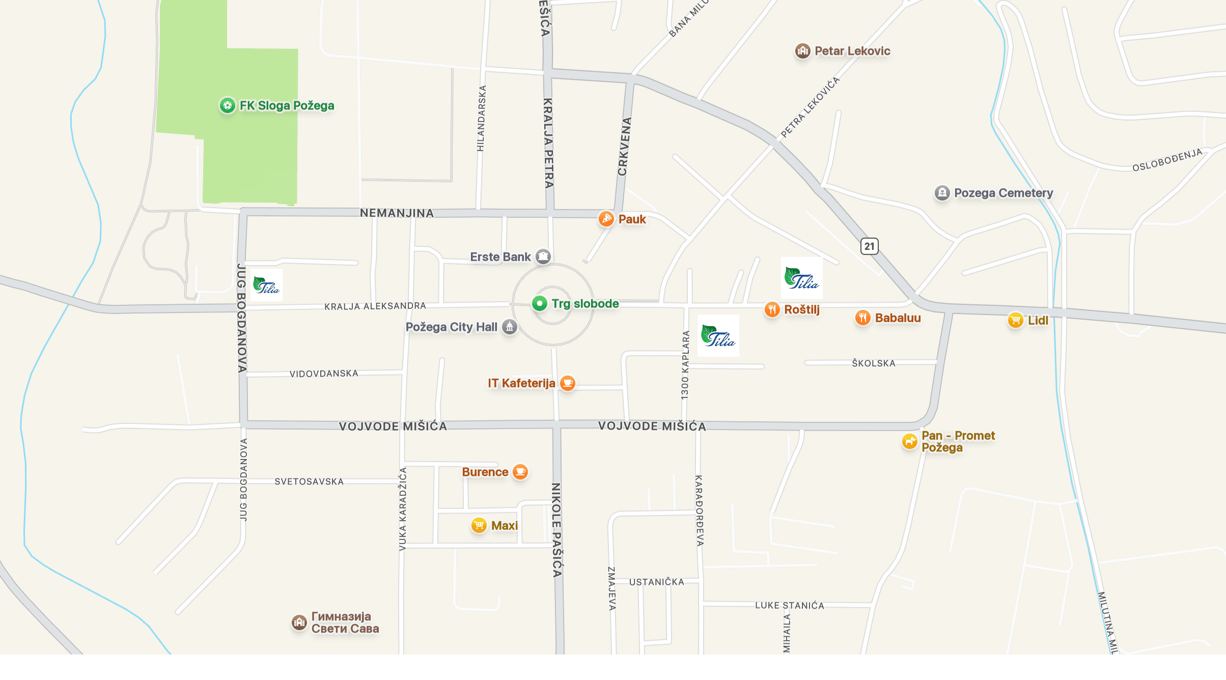 Apoteka Tilia — tri lokacije na mapi Požege